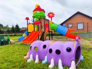 a playground with a slide and a dinosaur toy at Domki letniskowe Reda in Rusinowo