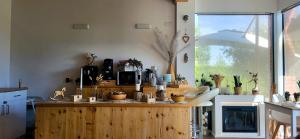 a kitchen with a wooden counter with plants on it at Stella del Garda in Lazise