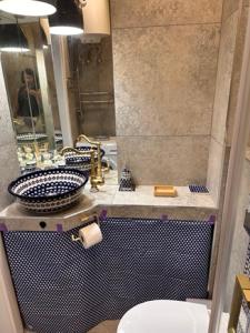 a bathroom with a sink and a toilet at Pottery Town Center Apartment in Bolesławiec +39 photos