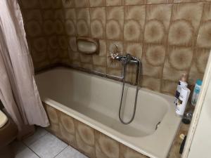 a bathroom with a bath tub with a shower at Elenas house in Kánithos +17 photos