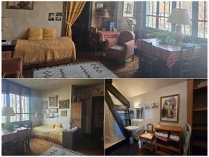 two pictures of a bedroom with a bed and a living room at Ma Guitoune in Grenoble