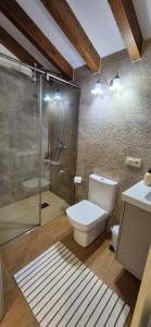 a bathroom with a shower and a toilet and a sink at Casa Coba in Camijanes +35 photos