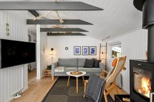 a living room with a couch and a fireplace at JB274-Fjerritslev-Ronnevej-10 in Kollerup