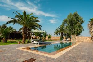 a swimming pool in a yard with palm trees at Villa Dar Luz in Marrakesh