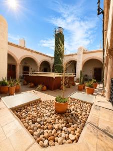 a courtyard with potted plants in front of a building at Palacio de las Rosas in Durango +39 photos