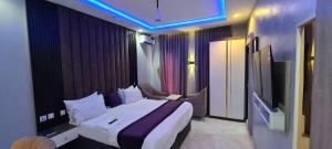 a hotel room with a bed and a television at Kiarra Suites Owerri in Owerri
