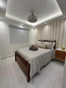 a bedroom with a bed and a projection screen at The Liras Oasis in Santiago de los Caballeros +8 photos