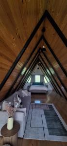 a living room with a couch in a attic at Nest for Rest Nova Varos in Nova Varoš