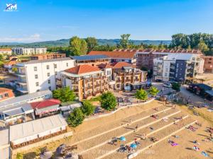 an aerial view of a town with a beach at Darja apartmani sa pogledom na jezero in Ostrovo