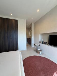 a bedroom with a bed and a flat screen tv at Casa Martens in Monda +8 photos