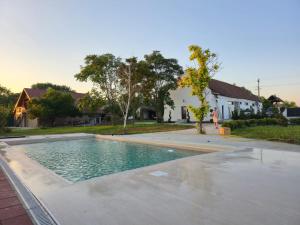 a swimming pool in a yard with a house at Imanje Dorf in Ravno Selo