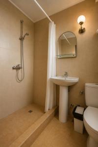 a bathroom with a sink and a shower and a toilet at Tortuga in Costinesti