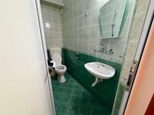 a green bathroom with a sink and a toilet at Guest House Dayana Apartment 2 in Ravda