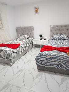 two beds sitting next to each other in a bedroom at ArsonGuest in Berat