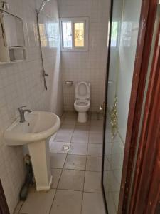 a bathroom with a sink and a toilet at The Senegambia Hideaway in Amdalai