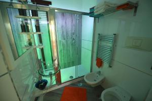 a bathroom with a shower and a toilet and a sink at Appartamento Corso Italia 250 in Sorrento