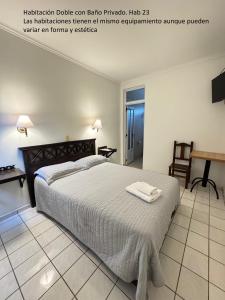 a bedroom with a large bed and a desk at Hotel Frossard in Buenos Aires