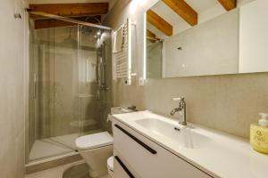 a bathroom with a sink and a toilet and a shower at apartamentos catedral suite in Ávila