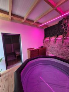 a hot tub in a room with purple lighting at Casa da Mexieira em Ponte da Barca in Ponte da Barca