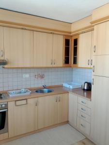 a kitchen with wooden cabinets and a sink at Casa SOLE in Bihać