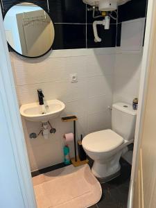 a small bathroom with a toilet and a sink at Résidence les Jardins Secret in Romilly-sur-Seine