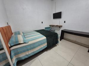 a bedroom with a bed and a television in it at Hospedaria Caripí - Suíte 03 in Barcarena