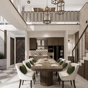 a dining room with a large wooden table and chairs at Nuho Living in Bingin Beach