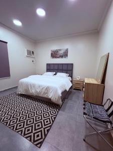 a bedroom with a bed and a tv and a chair at أوريانا oRIANA in Jeddah