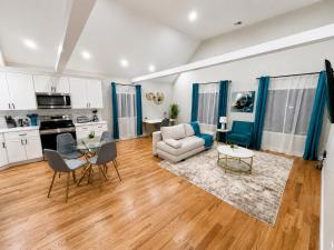 a living room with a couch and a table at Private 1BR Apt, WiFi, Reliable, Near NYC in Scotch Plains