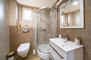 a bathroom with a toilet sink and a shower at Dream Apartment in Vrnjačka Banja +24 photos