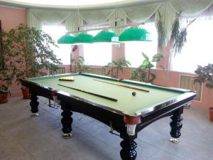 a pool table in a living room with at Guest House v Svyatopetrovskom in Petrivs'ke