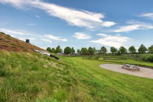 a park with a picnic table on a grassy hill at Buiteninn in Rijssen