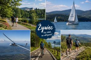 a collage of photos with people on bikes and a sail boat at Zielone drzwi in Żywiec