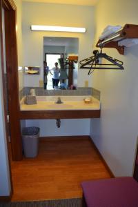 La salle de bains est pourvue d'un lavabo et d'un miroir. dans l'établissement Green Valley Motor Lodge, à Nashville