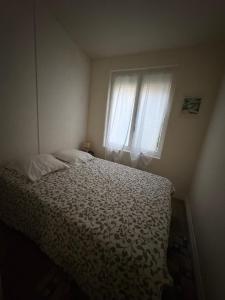a bedroom with a bed and two windows at studio à deux pas du bassin in Arcachon