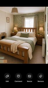 a bedroom with a large wooden bed and a window at Geoghegans Magpie Bar and B&B in Glin