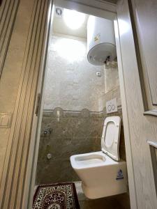 a small bathroom with a toilet and a shower at Квартира in Samarkand