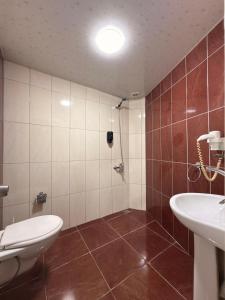 a bathroom with a toilet and a sink at Günaydın Otel Alanya in Alanya