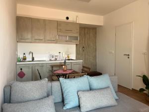 a living room with a couch and a table at Hramišče, Botega in Šmarje +14 photos