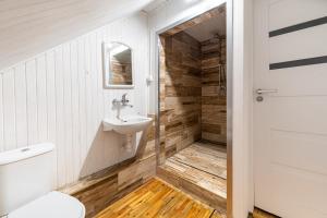 a bathroom with a toilet and a sink at Apartament dwupoziomowy in Dęblin