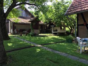 a yard with a house and a table and chairs at Country House Stoljetna Vila in Seona +42 photos