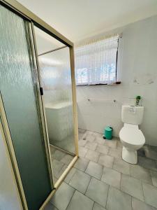 a bathroom with a toilet and a glass shower at Sunsethome Wallaroo in Wallaroo +12 photos