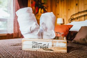 Postel nebo postele na pokoji v ubytování Gîte TerreCiel