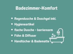 a screenshot of two descriptions of a bathroom at Kochstedter Wohnstuben - Fewo mit Naturbaustoffen in der Bauhausstadt Dessau - hundefreundlich - ebenerdig - mit Garten - Parkplatz inklusive in Dessau