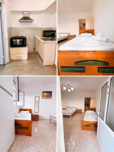 a collage of four pictures of a room at Prinnos Rooms Himare in Himare +44 photos