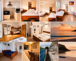 a collage of photos of a hotel room at Prinnos Rooms Himare in Himare