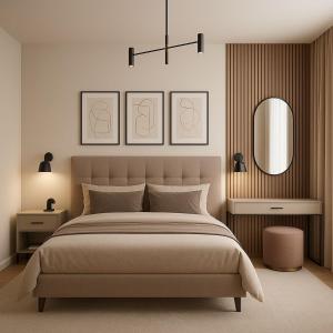 a bedroom with a large bed and a mirror at Mayott By Vilaastaa in Indore +8 photos