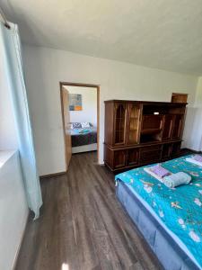 a bedroom with a bed and a dresser and a mirror at The Sanctuary with private Jacuzzi in České Budějovice