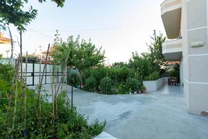 a courtyard of a house with trees and plants at Sunrise Hotel Vila in Vlorë