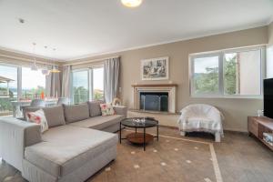 a living room with a couch and a fireplace at Paradise Sea View Apartments in Lygia